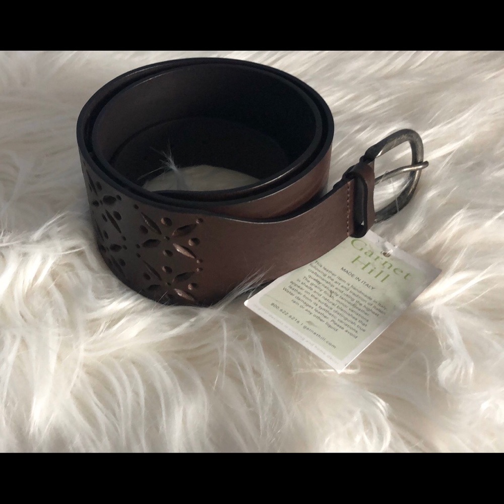 NEW - Garnet Hill Leather Wide Brown Belt - Med